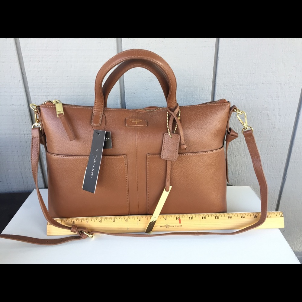 👜 NWT LEATHER SATCHEL Tahari “Riley” MINT gi…